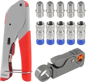 D-flife 687117732620 Coax Cable Crimper Tool Kit Coaxial Compression Fitting Wire Stripper