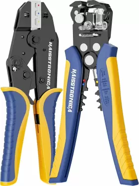 Hx1608 Haisstronica Wire Stripper And Crimping Tool Awg 24-10 Automatic Blue/ Yellow