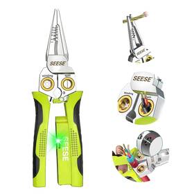 Seese 797606233511 8-in-1 Wire Stripper For Electrician Needle Nose Pliers With Green